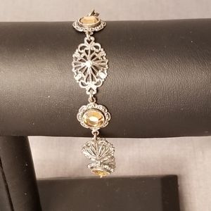 Vintage Silver Bracelet Amber Crystals Small